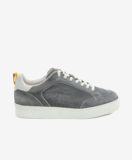 Erkek Gri Hakiki Deri Sneaker Ayakkabı