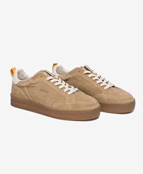 Erkek Vizon Hakiki Deri Sneaker Ayakkabı