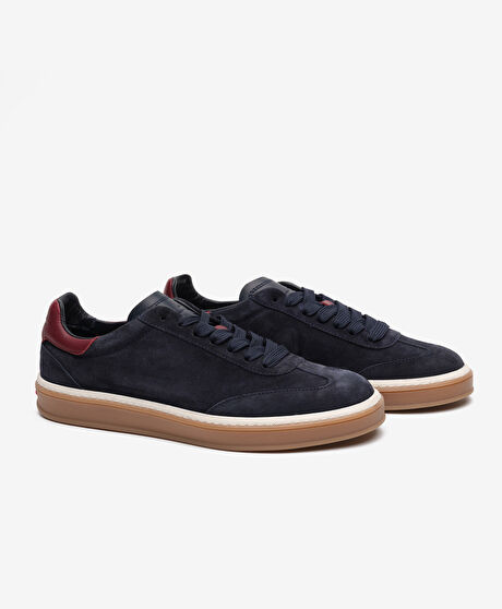 Erkek Lacivert Hakiki Deri Sneaker Ayakkabı
