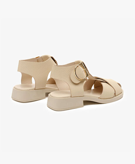 Kadın Bej Hakiki Deri Sandalet