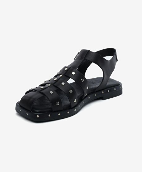 Kadın Siyah Hakiki Deri Sandalet