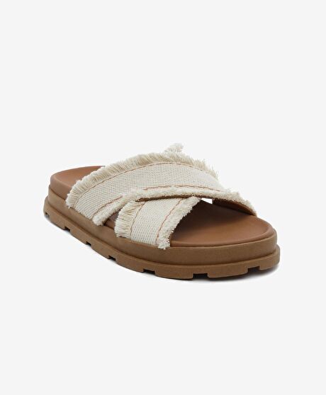 Kadın Ekru Taba Hakiki Deri Terlik