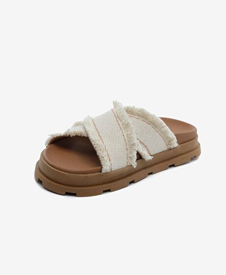 Kadın Ekru Taba Hakiki Deri Terlik