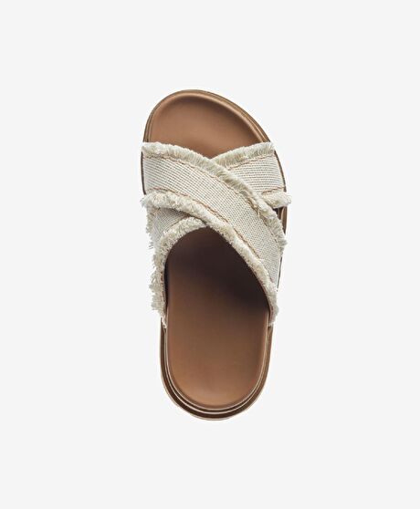 Kadın Ekru Taba Hakiki Deri Terlik