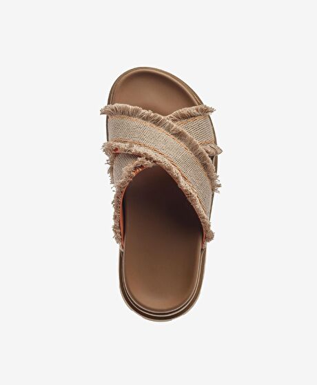 Kadın Bej Turuncu Hakiki Deri Terlik