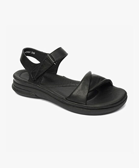 Kadın Siyah Hakiki Deri Sandalet