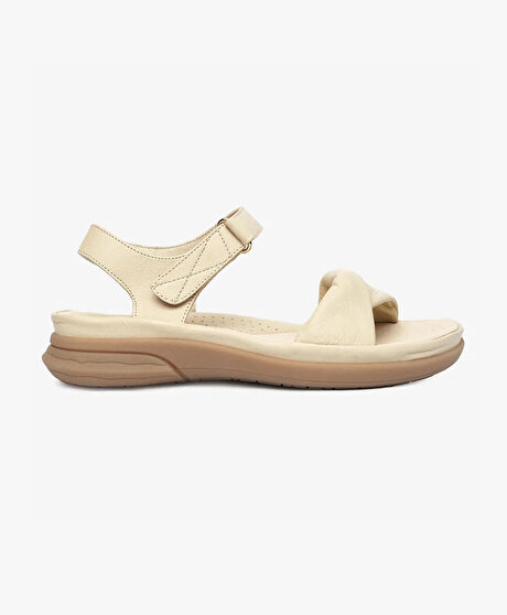 Kadın Bej Hakiki Deri Sandalet
