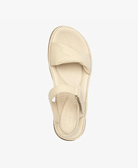 Kadın Bej Hakiki Deri Sandalet