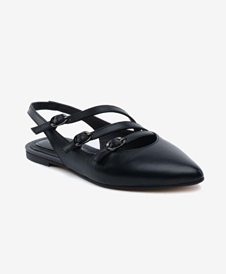 Kadın Siyah Hakiki Deri Babet