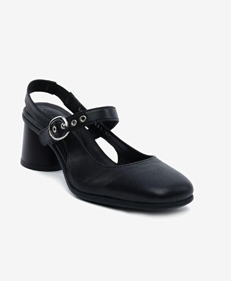 Kadın Siyah Hakiki Deri Topuklu Klasik Ayakkabı