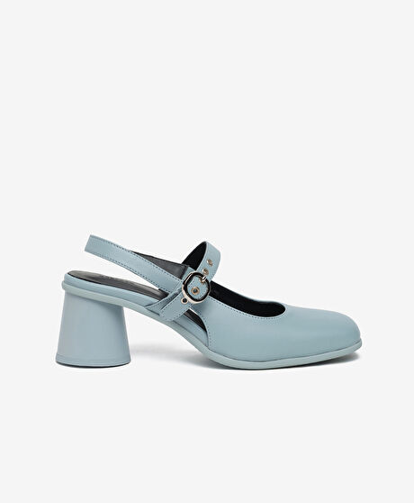 Kadın Mavi Hakiki Deri Topuklu Klasik Ayakkabı