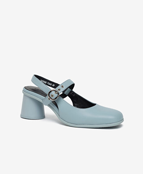 Kadın Mavi Hakiki Deri Topuklu Klasik Ayakkabı