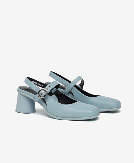Kadın Mavi Hakiki Deri Topuklu Klasik Ayakkabı