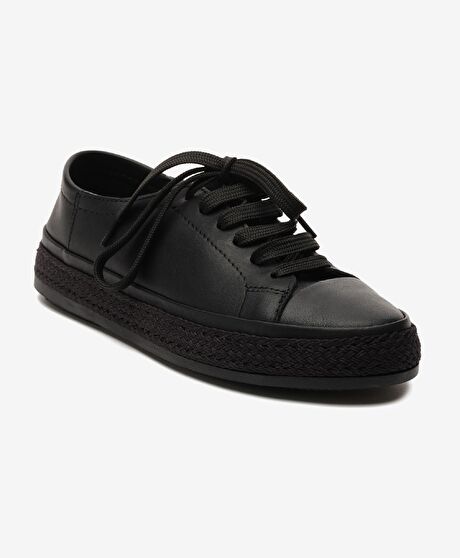 Kadın Siyah Hakiki Deri Sneaker Ayakkabı