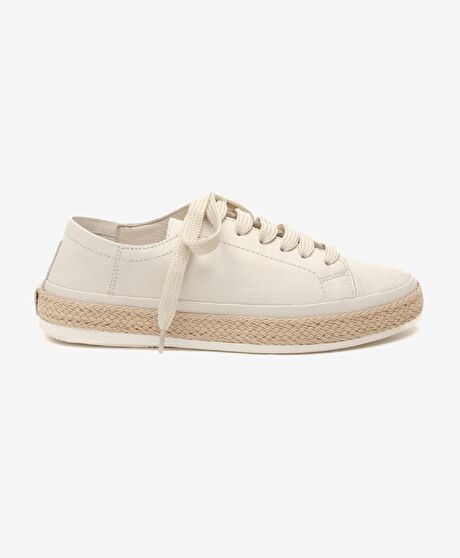 Kadın Kirli Beyaz Hakiki Deri Sneaker Ayakkabı