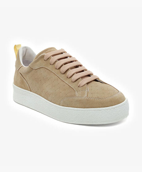 Kadın Bej Hakiki Deri Sneaker Ayakkabı