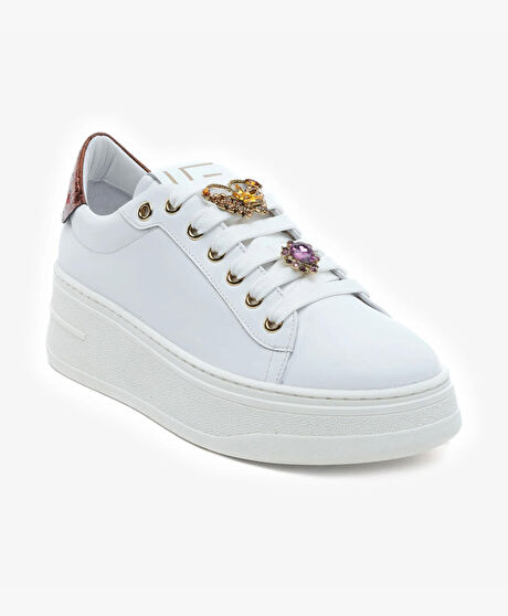 Kadın Beyaz Bakır Hakiki Deri Spor Ayakkabı