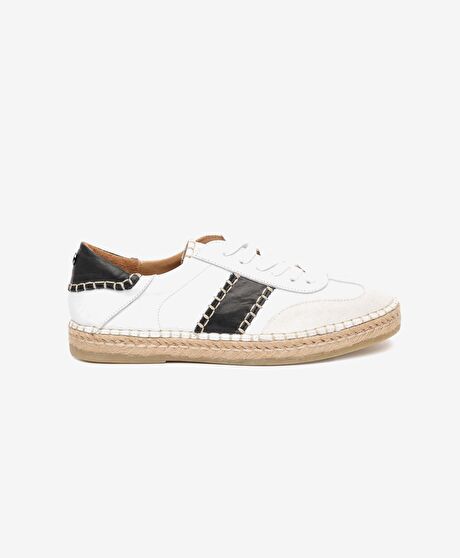 Kadın Bej Süet Beyaz Hakiki Deri Sneaker Ayakkabı