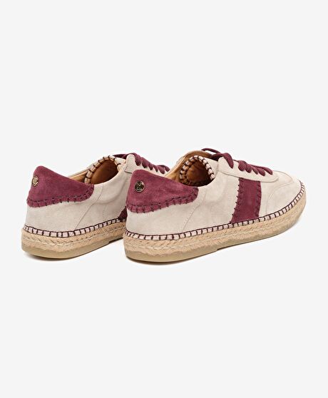 Kadın Bej Süet Bordo Hakiki Deri Sneaker Ayakkabı