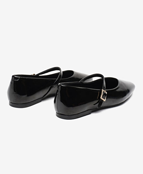 Kadın Siyah Kırışık Rugan Hakiki Deri Babet