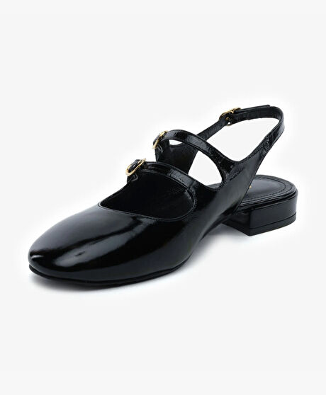 Kadın Siyah Kırışık Rugan Hakiki Deri Babet