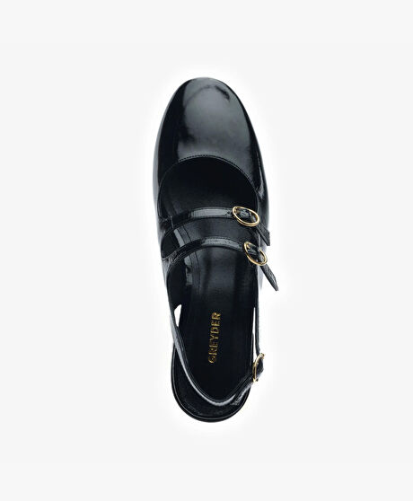 Kadın Siyah Kırışık Rugan Hakiki Deri Babet