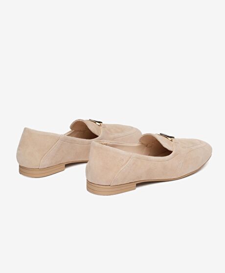 Kadın Bej Süet Hakiki Deri Loafer Ayakkabı