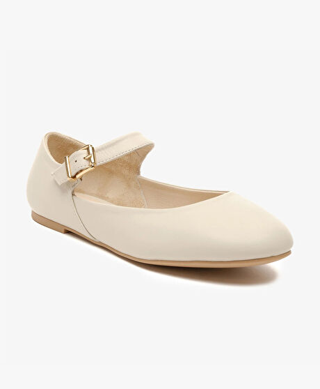 Kadın Bej Hakiki Deri Babet