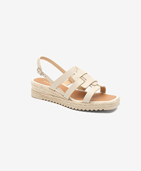 Kadın Krem Hakiki Deri Sandalet