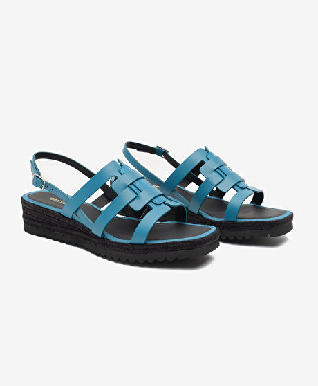 Kadın Turkuaz Hakiki Deri Sandalet