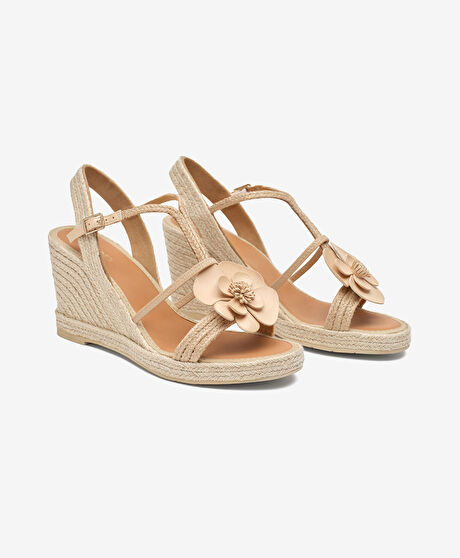 Kadın Krem Hakiki Deri Topuklu Sandalet