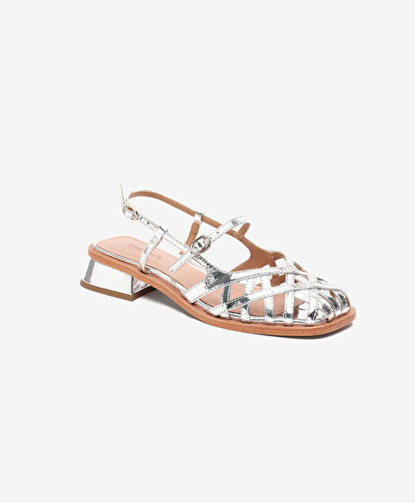 Kadın Gümüş Hakiki Deri Sandalet