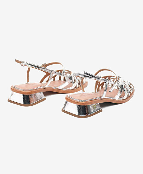 Kadın Gümüş Hakiki Deri Sandalet