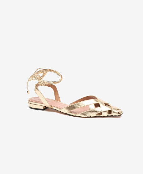 Kadın Altın Hakiki Deri Sandalet