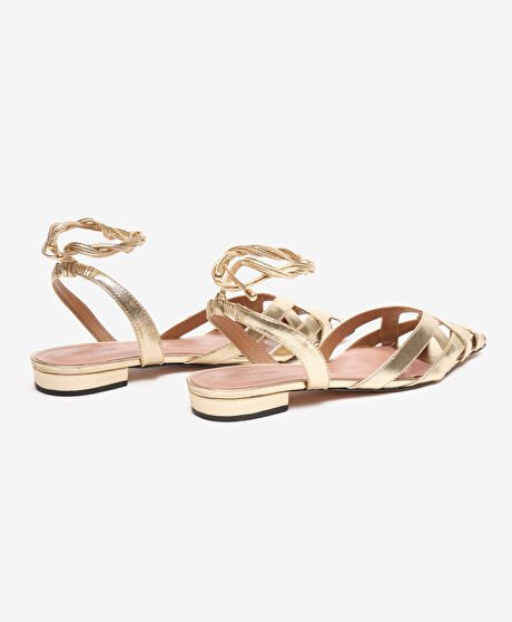 Kadın Altın Hakiki Deri Sandalet