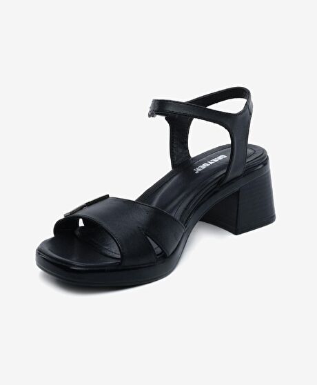 Kadın Siyah Hakiki Deri Topuklu Sandalet