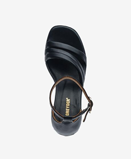 Kadın Siyah Hakiki Deri Topuklu Sandalet