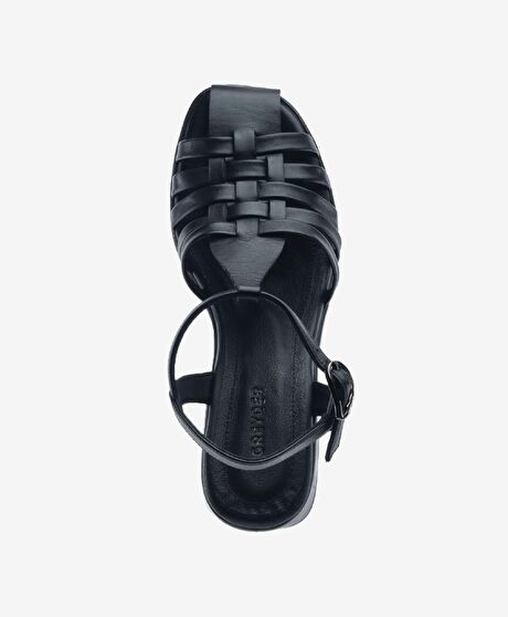 Kadın Siyah Hakiki Deri Topuklu Sandalet