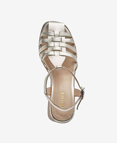 Kadın Altın Hakiki Deri Topuklu Sandalet