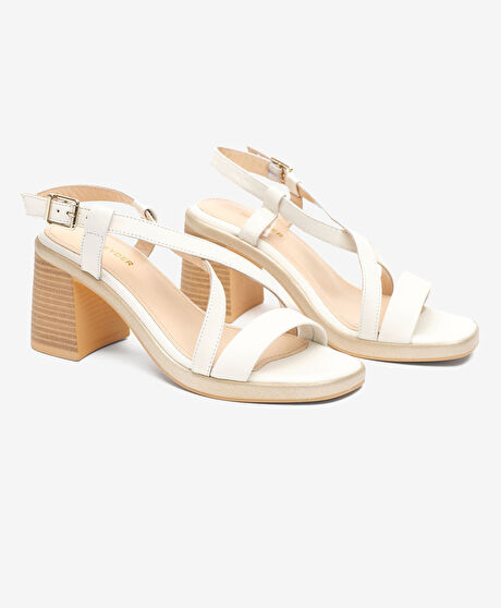 Kadın Kırık Beyaz Hakiki Deri Topuklu Sandalet
