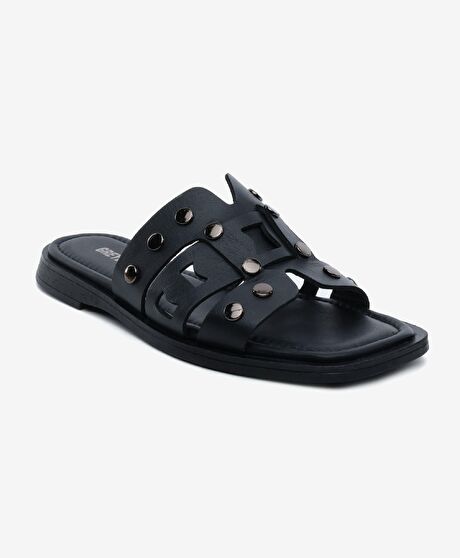 Kadın Siyah Hakiki Deri Terlik