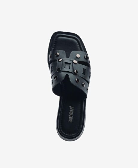 Kadın Siyah Hakiki Deri Terlik