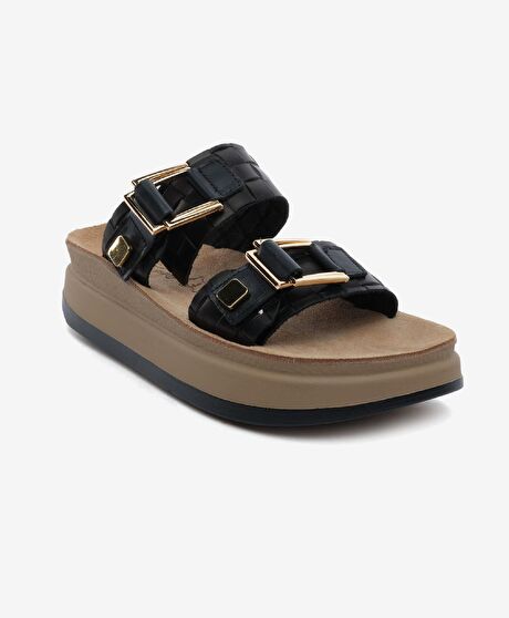 Kadın Siyah Hakiki Deri Terlik