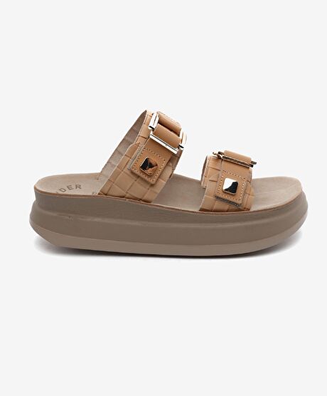 Kadın Bej Hakiki Deri Terlik