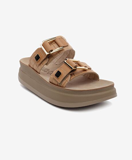 Kadın Bej Hakiki Deri Terlik