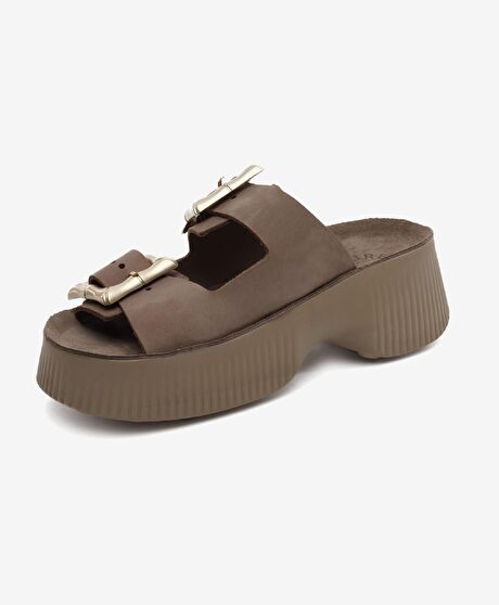 Kadın Kahverengi Nubuk Hakiki Deri Terlik