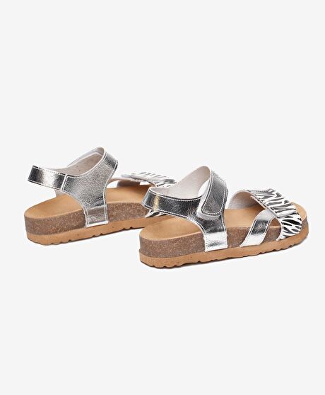 Kız Çocuk Gümüş Hakiki Deri Sandalet