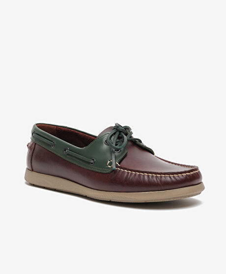 Erkek Kahverengi Yeşil Hakiki Deri Marine Ayakkabı