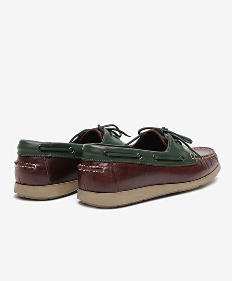 Erkek Kahverengi Yeşil Hakiki Deri Marine Ayakkabı