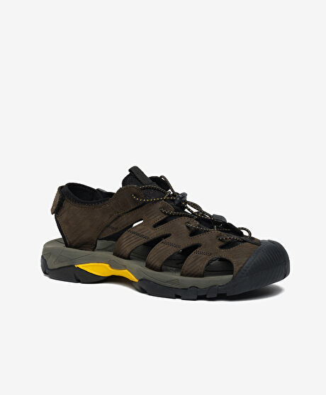 Erkek Haki Hakiki Deri Sandalet